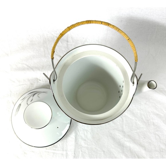 Vintage Noritake Prosperity Tea Pot Silver Wheat 6841 Bamboo Handle - Picture 7 of 12